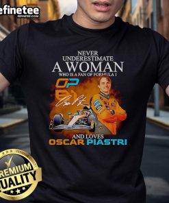 Official Never Underestimate A Woman Who Is A Fan Of Formula 1 And Loves Oscar Piastri T-Shirt in vibrant design.