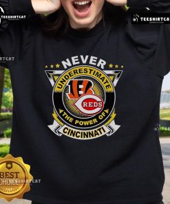 Official Cincinnati Sports sweatshirt with 'Never Underestimate The Power' slogan, perfect for fans and casual wear.