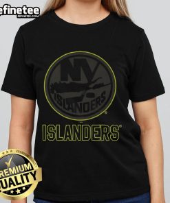 Official New York Islanders highlight reel ladies tee featuring team colors and logo, perfect for fans.