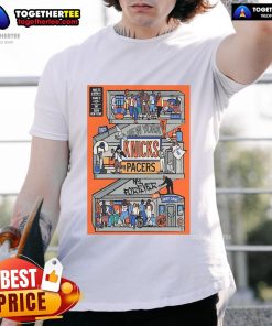Alt Text: Official New York Knicks Game Day Series 2025 ECF Campaign NBA T-Shirt featuring team colors and logo design.
