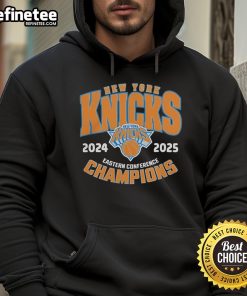 Alt Text: Official New York Knicks 2025 Eastern Conference Champions hoodie featuring team colors and logo, perfect for fans.