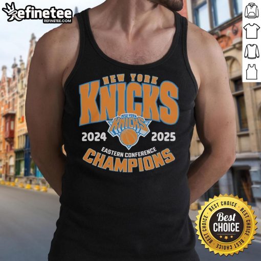 Official New York Knicks 2025 Eastern Conference Champions tank top featuring team logo and vibrant colors.
