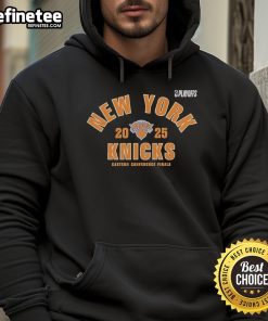 Official New York Knicks 2025 NBA Playoffs Eastern Conference Finals hoodie featuring team colors and logo.