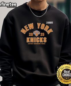 Official New York Knicks 2025 NBA Playoffs Eastern Conference Finals sweatshirt featuring team colors and logo.