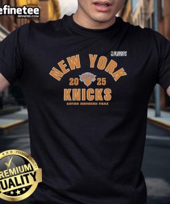 Official New York Knicks 2025 NBA Playoffs Eastern Conference Finals T-Shirt featuring team logo and vibrant colors.