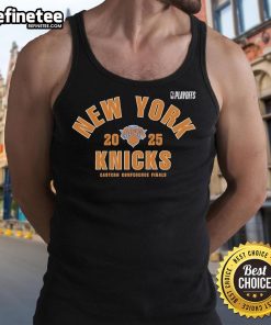 Official New York Knicks 2025 NBA Playoffs Eastern Conference Finals tank top featuring team colors and logo.