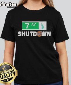 Official New York Knicks 7th Avenue Shutdown Ladies Tee featuring team logo and stylish design for female fans.
