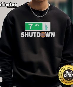 Official New York Knicks 7th Avenue Shutdown Sweatshirt in blue with team logo, perfect for fans and cold weather.
