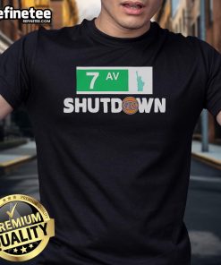 Official New York Knicks 7th Avenue Shutdown T-Shirt featuring team logo and vibrant design for fans and collectors.