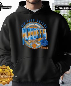 Official New York Knicks Basketball 2025 Playoffs Game Day Hoodie featuring team logo and vibrant colors for fans.