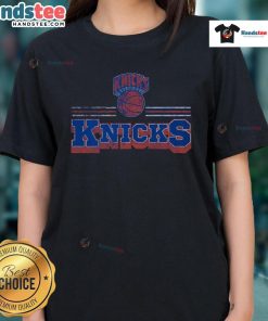 Official New York Knicks Fan Banner Ladies Tee showcasing team spirit in vibrant colors and stylish design.