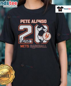 Alt Text: Official New York Mets Pete Alonso ladies tee featuring his number and nickname, perfect for baseball fans.