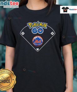 Official New York Mets Pokemon Go ladies tee featuring vibrant team colors and playful graphic design.