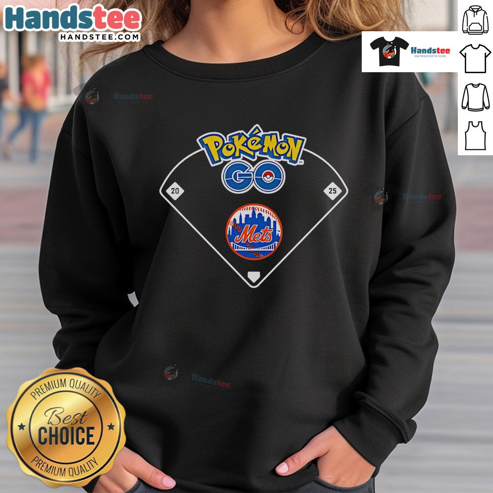 Official New York Mets Pokemon Go Sweatshirt Alt Text: Official New York Mets Pokemon Go sweatshirt featuring team logo and vibrant design for fans and gamers.