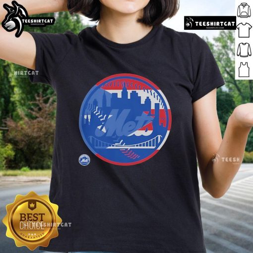 Official New York Mets Puerto Rican flag logo ladies tee showcasing vibrant colors and a stylish fit for fans.