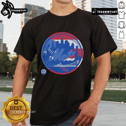 Alt Text: Official New York Mets Puerto Rican Flag Logo T-Shirt featuring vibrant colors and team branding for fans.