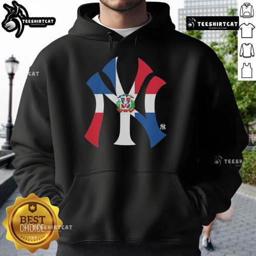 Alt Text: Official New York Yankees Dominican Republic flag logo hoodie showcasing team spirit and cultural pride.