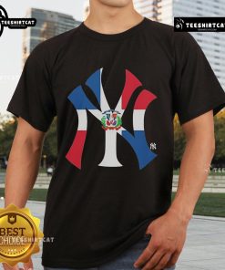 Official New York Yankees Dominican Republic Flag Logo T-Shirt featuring team logo and vibrant national colors.