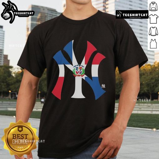 Official New York Yankees Dominican Republic Flag Logo T-Shirt featuring team logo and vibrant national colors.