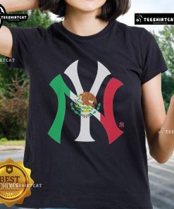 Official New York Yankees Mexican Flag Logo Ladies Tee featuring vibrant colors and stylish design for fans.