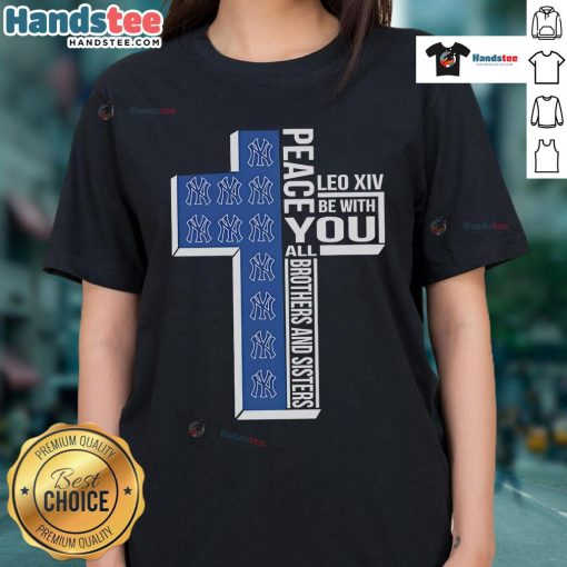 Alt Text: Official New York Yankees Peace You Leo XIV Tee for Ladies, showcasing a stylish design for all fans.