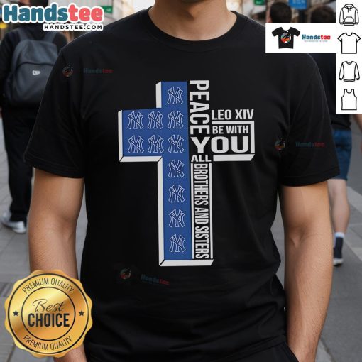 Official New York Yankees 'Peace You Leo XIV' T-shirt for brothers and sisters, featuring iconic Yankees logo.