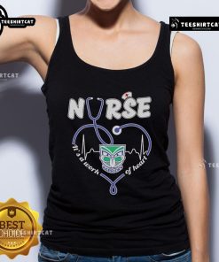 Official New Zealand Warriors Nurse 'It's A Work Of Heart' tank top featuring team colors and logo, perfect for fans.