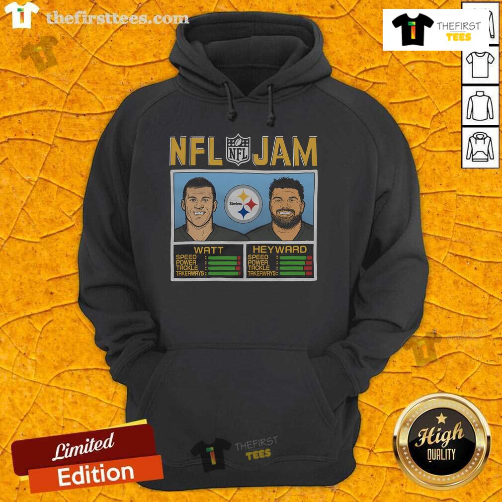 Official Nfl Jam Steelers Watt And Heyward Hoodie Alt Text: Official NFL Jam hoodie featuring Steelers stars Watt and Heyward, perfect for fans of Pittsburgh football.