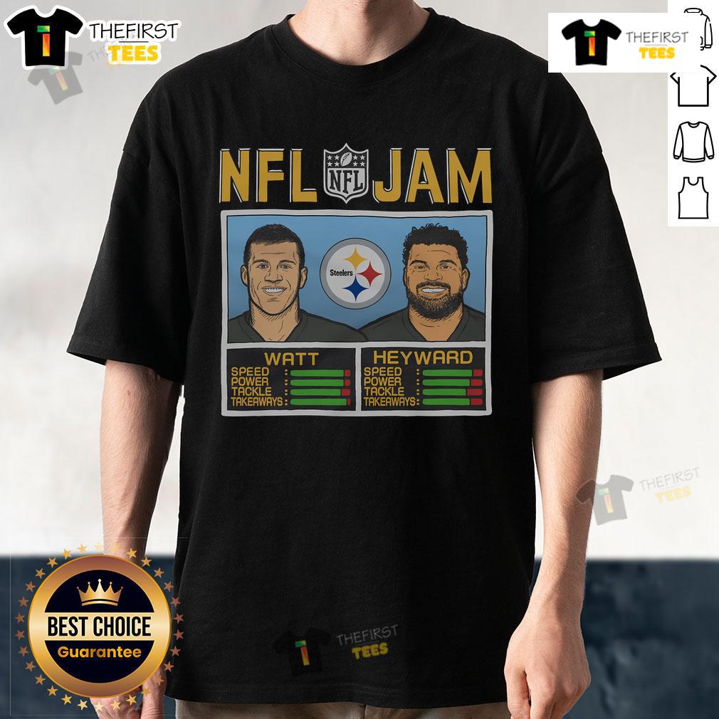 Official Nfl Jam Steelers Watt And Heyward T Shirt Alt Text: Official NFL Jam Steelers T-Shirt featuring Watt and Heyward, perfect for Steelers fans and game day attire.