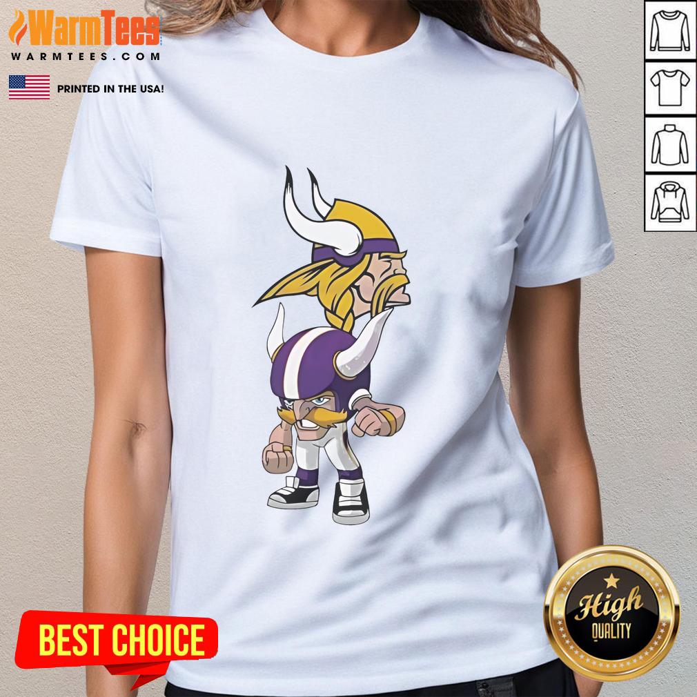 Official Nfl Rush Zone Minnesota Vikings Cartoon Character Ladies Tee Alt Text: Official NFL Rush Zone Minnesota Vikings cartoon character ladies tee featuring vibrant graphics and team colors.