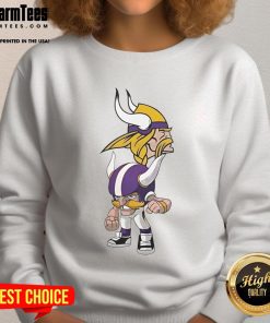 Official NFL Rush Zone Minnesota Vikings cartoon character sweatshirt featuring vibrant colors and team logo.