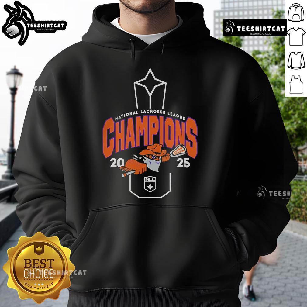 Official Nll Buffalo Bandits 2025 Nll Cup Champions Hoodie Alt Text: Buffalo Bandits 2025 NLL Cup Champions hoodie, showcasing team colors and logo, perfect for fans of the NLL.