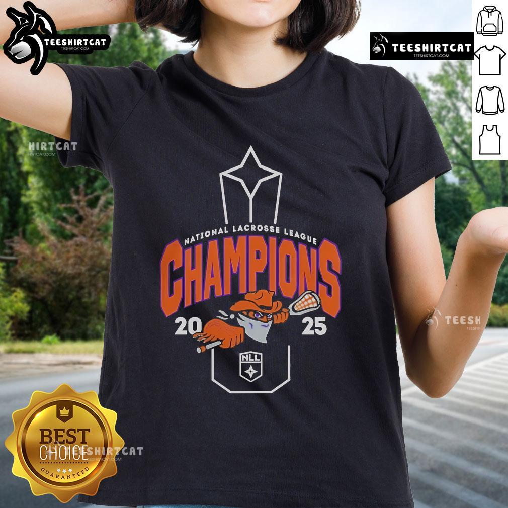 Official Nll Buffalo Bandits 2025 Nll Cup Champions Ladies Tee Alt Text: Buffalo Bandits 2025 NLL Cup Champions ladies tee showcasing team pride and vibrant design for fans.