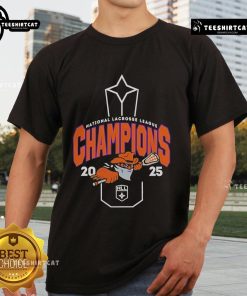 Official NLL Buffalo Bandits 2025 NLL Cup Champions T-Shirt featuring team logo and celebratory graphics.