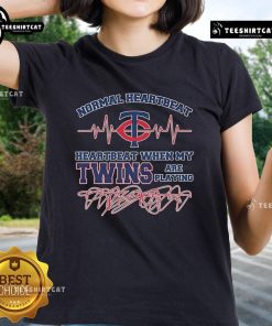Alt Text: Minnesota Twins ladies tee featuring an official heartbeat design for fans watching games.