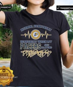 Official Indiana Pacers ladies' tee featuring heartbeat design, perfect for fans during game time.