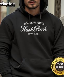 Alt Text: Official Nouveau Riche Hash Pack Est 2021 Hoodie in black, featuring stylish design and comfortable fit for casual wear.