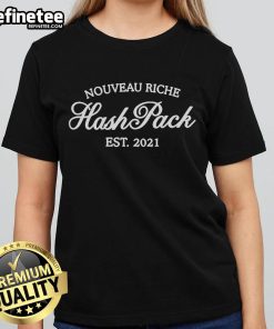 Alt Text: Official Nouveau Riche Hash Pack Est 2021 Ladies Tee featuring a stylish design and comfortable fit for women.