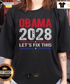 Official Obama 2028 Let's Fix This Ladies Tee featuring a stylish graphic design for supporters of Obama's campaign.