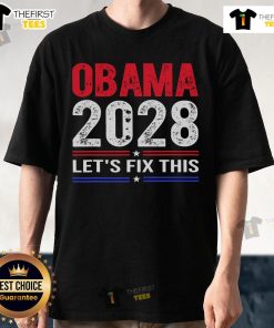 Alt Text: Official Obama 2028 Let's Fix This T-Shirt featuring a bold design promoting the campaign for positive change.