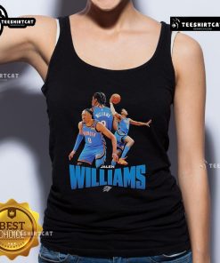 Alt Text: Official OKC Thunder Jalen Williams NBA tank top showcasing team colors and player graphics.