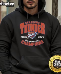 OKC Thunder NBA Playoffs 2024-25 Western Conference Champions hoodie featuring team colors and logo.