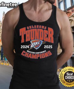 OKC Thunder NBA Playoffs 2024-25 Western Conference Champions tank top, featuring team logo and vibrant design.