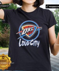 Official OKC Thunder Neon Loud City Ladies Tee featuring vibrant colors and a stylish design for fans.
