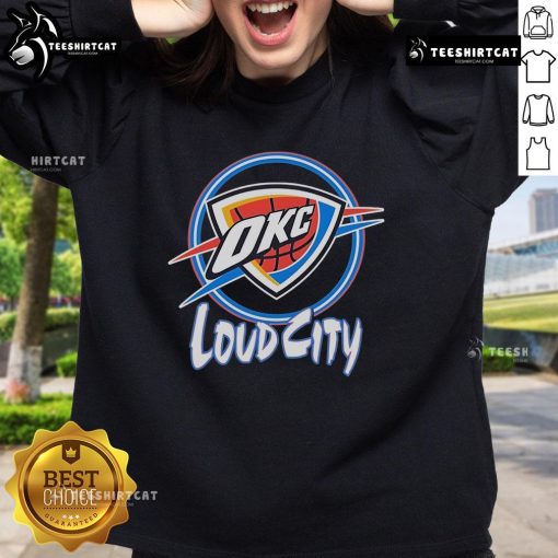 Alt Text: Official OKC Thunder Neon Loud City Sweatshirt showcasing vibrant colors and team logo for fans and collectors.