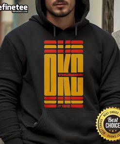 Alt Text: Official OKC Thunder Playoffs 2025 City Edition Hoodie, showcasing team logo and vibrant design for Game 1.