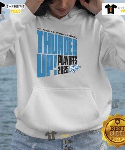 Alt Text: Official Oklahoma City Basketball Thunder Up Playoffs 2025 hoodie featuring team logo and vibrant colors.