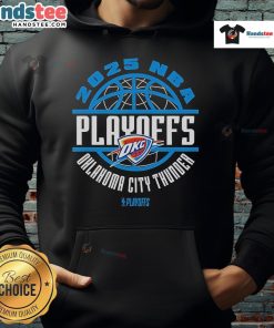 Official Oklahoma City Thunder 2025 NBA Playoffs Game Time Hoodie in blue, showcasing team logo and stylish design.