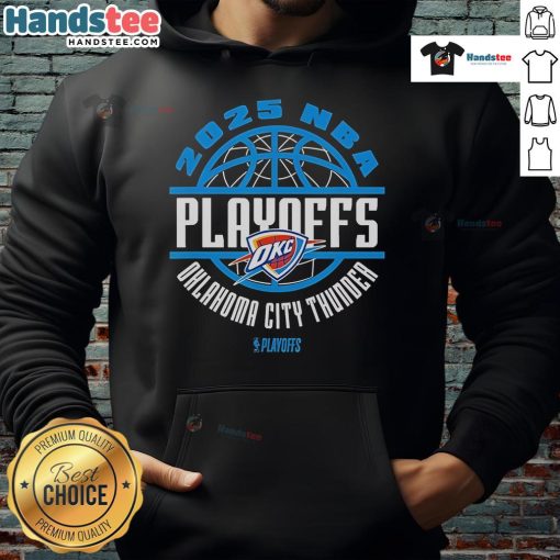 Official Oklahoma City Thunder 2025 NBA Playoffs Game Time Hoodie in blue, showcasing team logo and stylish design.