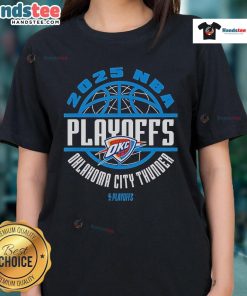 Official Oklahoma City Thunder 2025 NBA Playoffs Game Time Ladies Tee showcasing team colors and logo for fans.